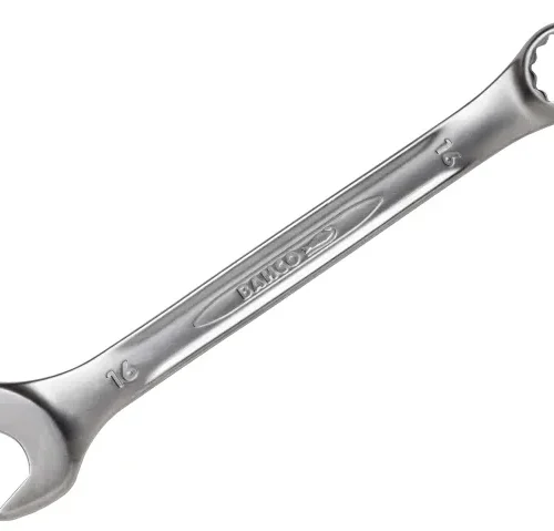 Metallic combination wrench with open-end and box-end jaws, both sized for 16mm fasteners. The center is engraved with “BAHCO,” and the polished finish suggests durability for mechanical or automotive use.