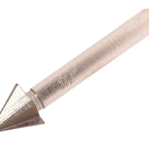 Close up of a conical countersink drill bit used for chamfering holes. It provides smooth and accurate results in drilling tasks.