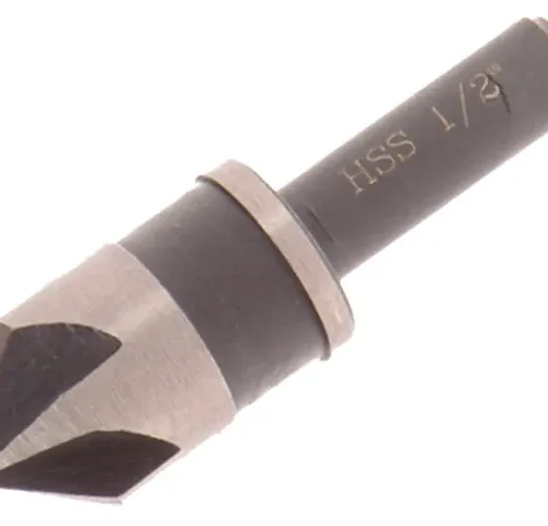 HSS countersink drill bit designed for precision drilling and chamfering. The tool is used for smoothing edges and enlarging holes.