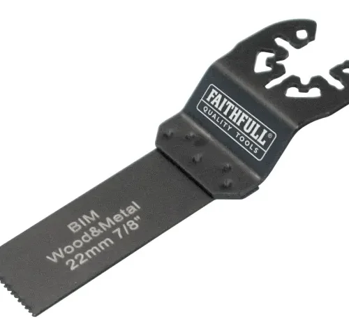 Faithfull BIM oscillating blade for cutting wood and metal materials. It provides durability and precision for multi tool applications.