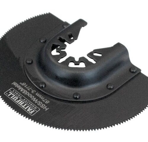 Faithfull semi circular oscillating saw blade for wood and metal cutting. The design allows smooth and controlled cutting in tight spaces.