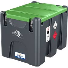 Compact fuel storage tank with a green lid for portable use. It provides a convenient solution for fuel transport and storage.