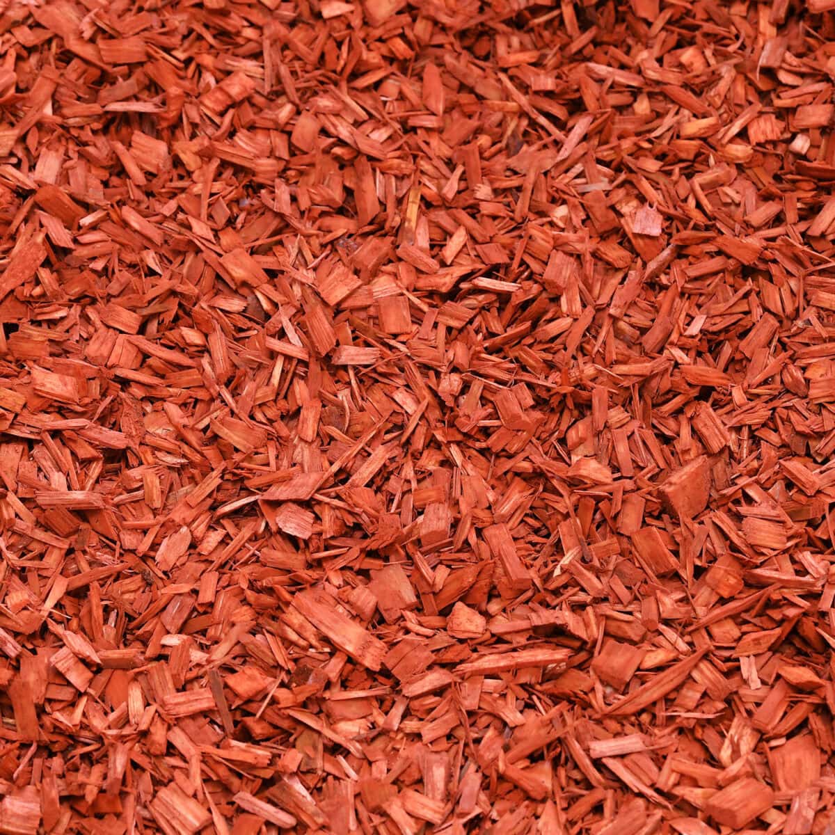 Close up of red wood mulch used for landscaping. It helps protect soil and reduce weed growth.