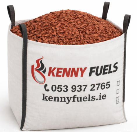 Bag of mulch labeled Kenny Fuels for landscaping use. The product is designed to improve garden soil and appearance.